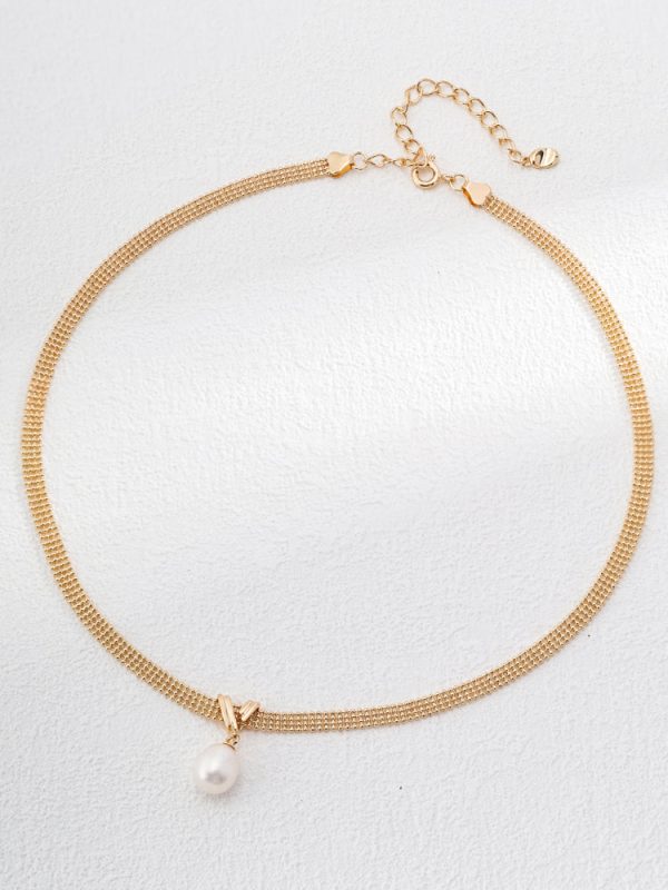 Pearl Pendant Metal Lace Design Choker - Image 3