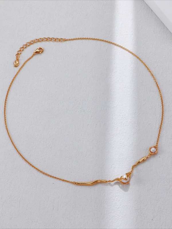 Streamlined Metal Pearl Necklace - Image 3