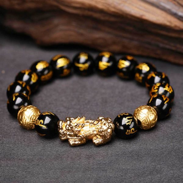 Black Obsidian Pixiu Feng Shui Wealth Bracelet - Image 2