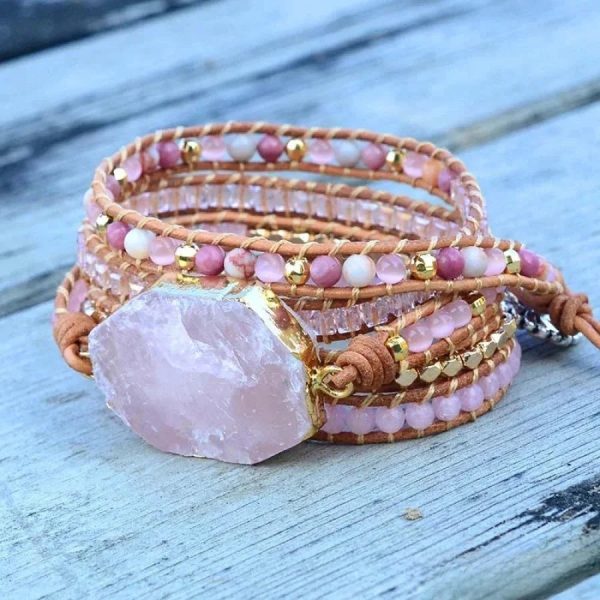 Natural Rose Quartz Heart Chakra Wrap Bracelet - Image 3