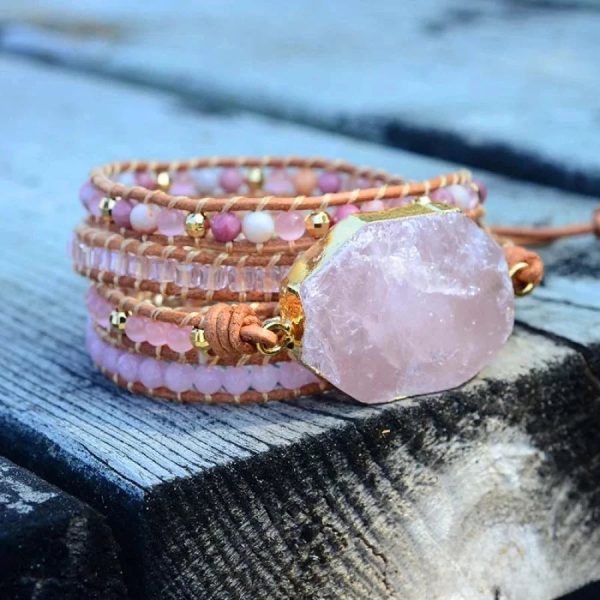 Natural Rose Quartz Heart Chakra Wrap Bracelet - Image 5