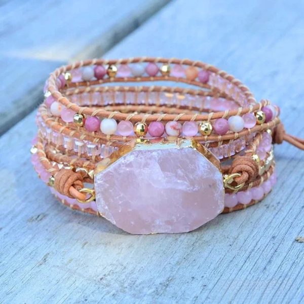 Natural Rose Quartz Heart Chakra Wrap Bracelet - Image 4