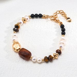 Tiger's Eye Black Onyx Pearl Bracelet