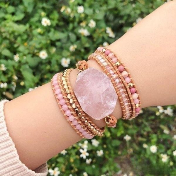 Natural Rose Quartz Heart Chakra Wrap Bracelet - Image 2